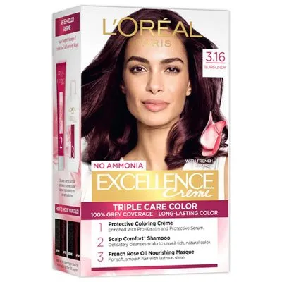 Loreal Paris Excellence Creme Shade No 3.16 Burgundy Color 100 G + 72 Ml 