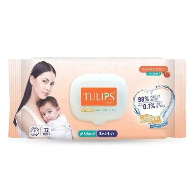 Tulips Sensitive Baby Wet Wipes - 72 Wipes 